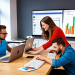 **

A vibrant, modern e-commerce office scene.  Colleagues are collaborating around a table, some looking at laptops displaying SEO data and colorful graphs.  The atmosphere is energetic and collaborative. Focus on digital marketing, showcasing elements of SEO, content creation, and social media marketing.

**