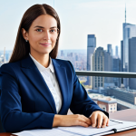 전자상거래 실무와 클라우드 기반 쇼핑몰 관리 기술 - ** A professional businesswoman in a modest, navy blue business suit, sitting at a clean desk in a b...