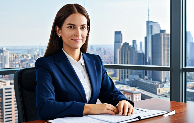 전자상거래 실무와 클라우드 기반 쇼핑몰 관리 기술 - ** A professional businesswoman in a modest, navy blue business suit, sitting at a clean desk in a b...