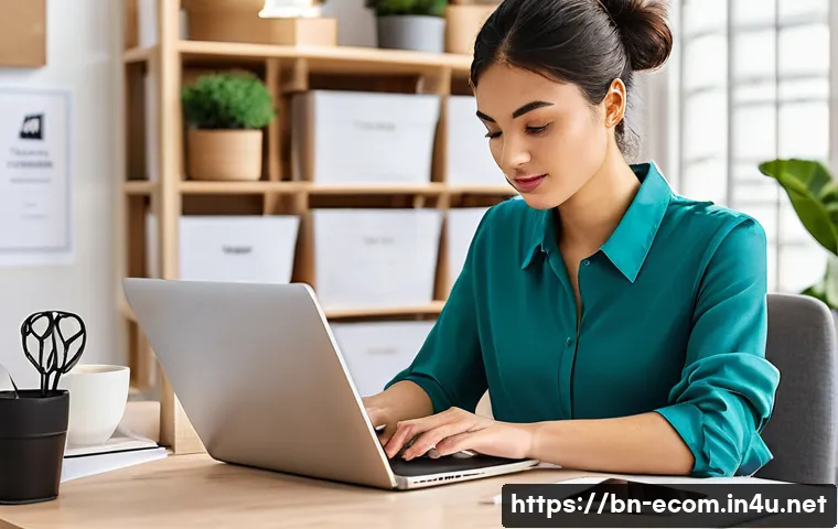 전자상거래 실기 시험의 주요 과목별 공부 전략 - **Prompt for Hands-on E-commerce Platform Management:**
    "A vibrant, eye-level shot of a young fe...