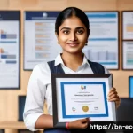 Home 19 전자상거래 자격증 취득 후 대기업 취업 성공 후기 - A confident young Bengali professional woman wearing business casual attire, holding an e-commerce c...
