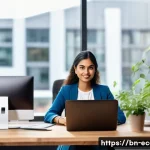 Home 18 전자상거래 관리사와 Google Analytics 자격증 비교 및 학습법 - A detailed modern e-commerce manager’s workspace showing a South Asian professional woman in busines...