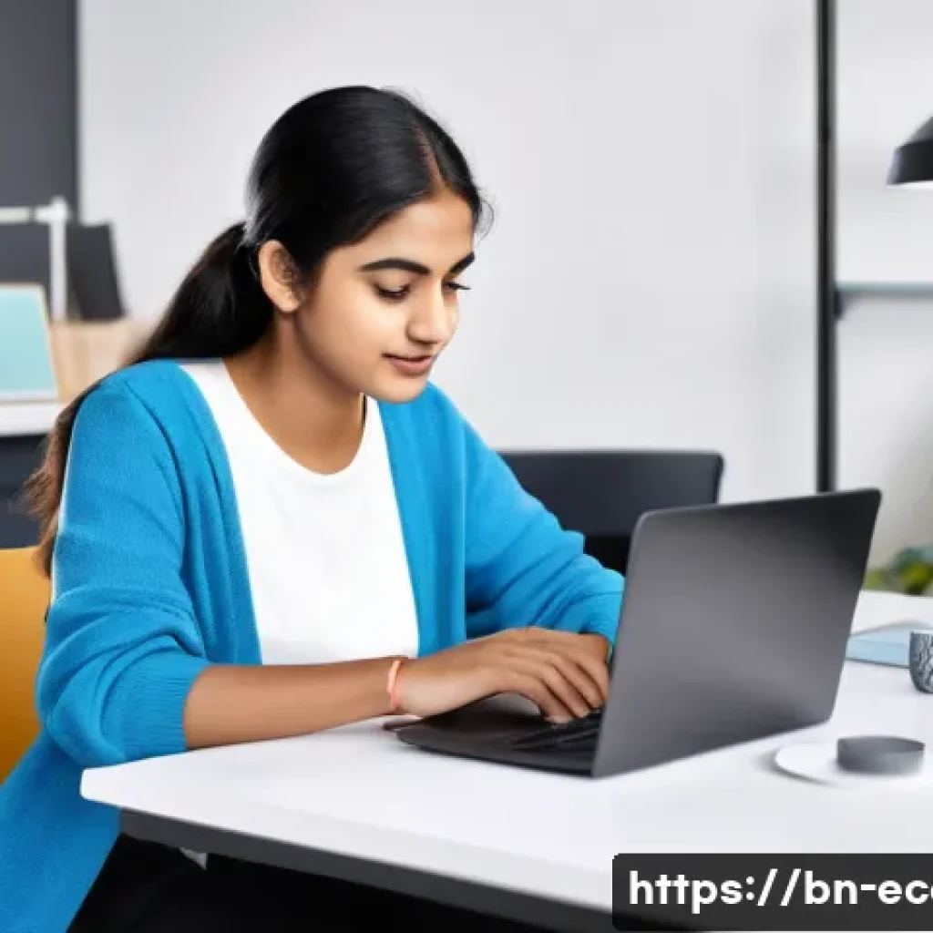 전자상거래 자격증 취득을 위한 추천 학습 자료 - A modern e-commerce online learning environment showing a young Bengali woman sitting at a sleek des...