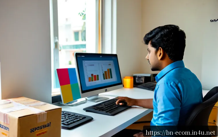 전자상거래 실무에서 자동화 마케팅 도구 활용 사례 - Photorealistic ecommerce operations scene in a modern Bangladesh-based small business office, focuse...